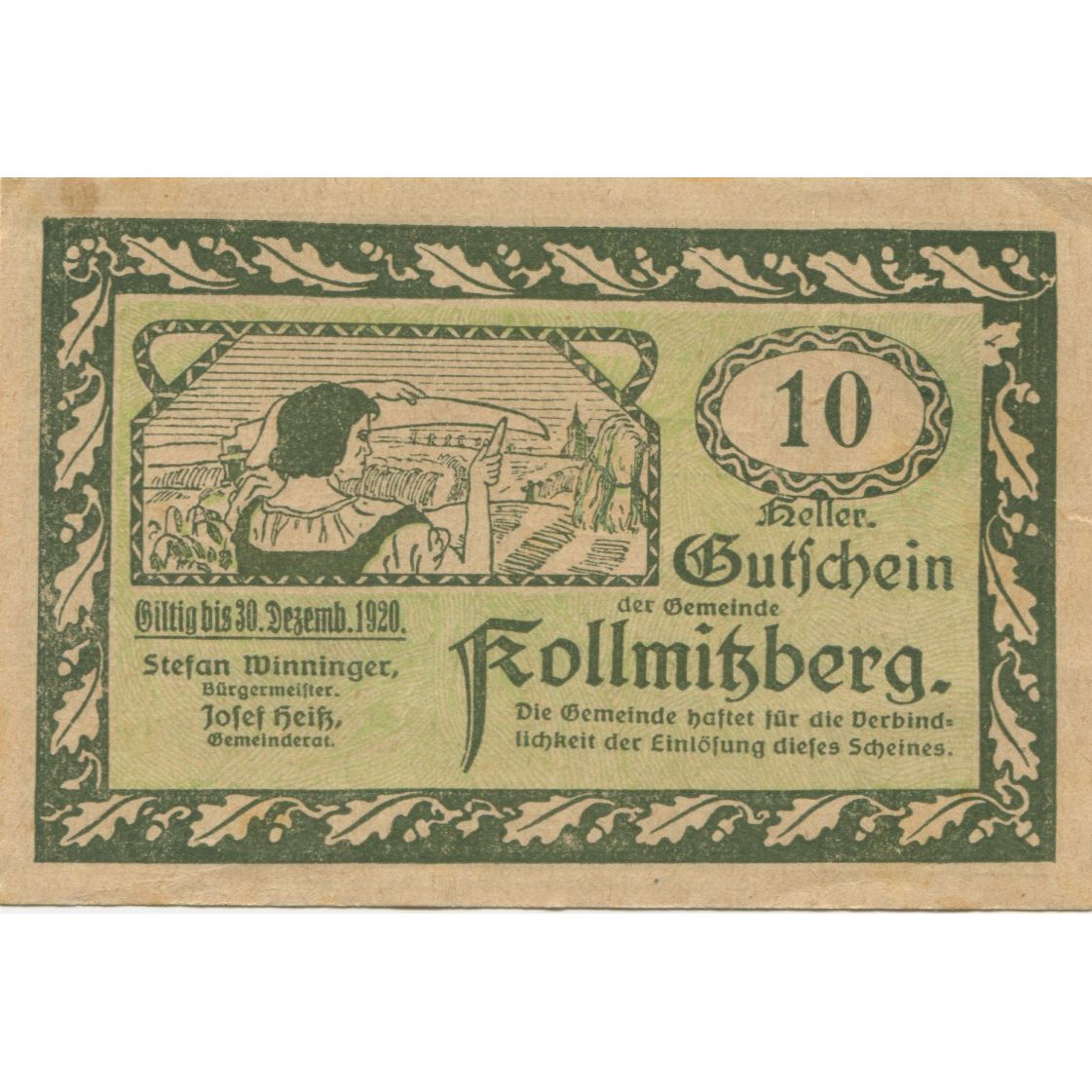 Billete, Austria, Kollmitzberg, 10 Heller, Eglise 1920-12-30, EBC Mehl:FS 462b