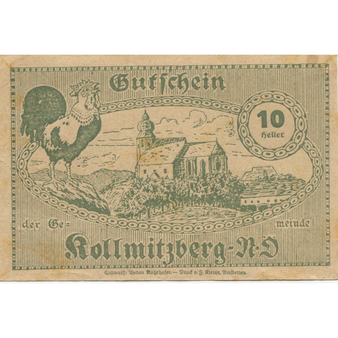 Billete, Austria, Kollmitzberg, 10 Heller, Eglise 1920-12-30, EBC Mehl:FS 462b