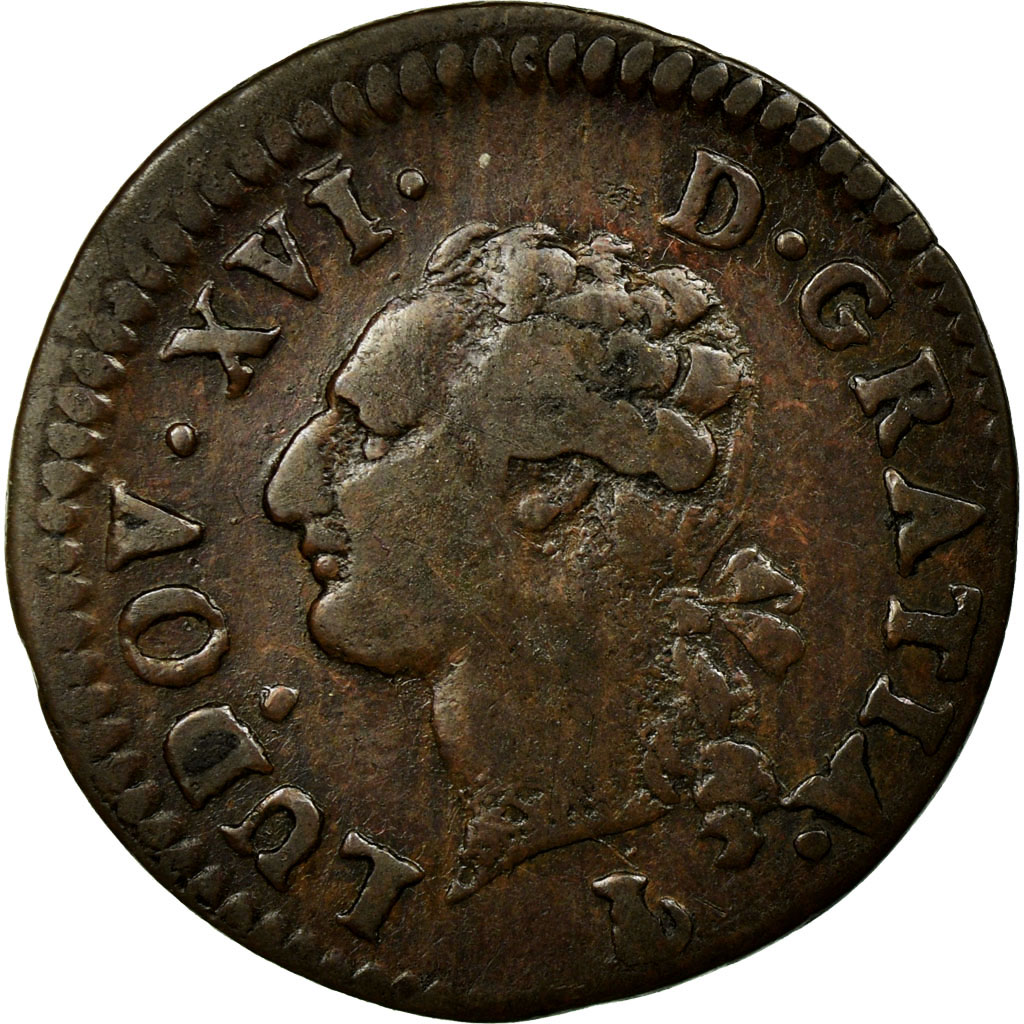 Coin, France, Louis XVI, Liard, Liard, 1791, Nantes, , Copper