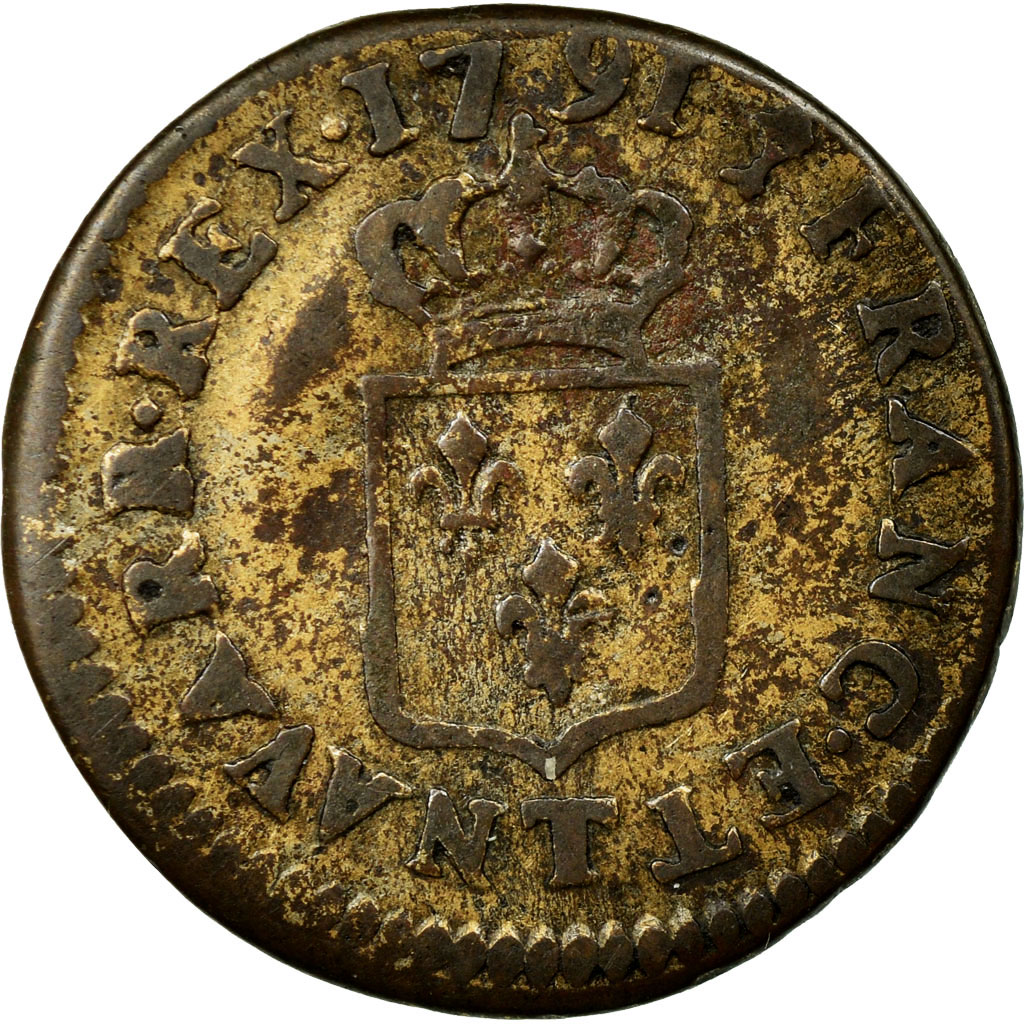 Coin, France, Louis XVI, Liard, Liard, 1791, Nantes, , Copper