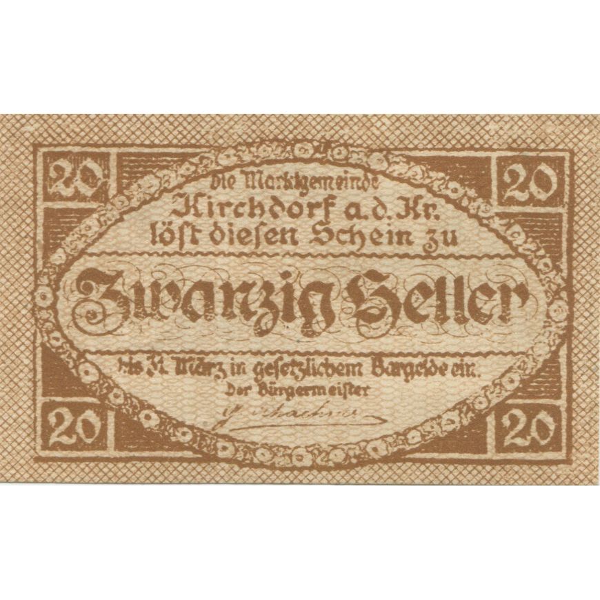 Billete, Austria, Kirchberg, 20 Heller, Texte, 1920, 1920-12-31, SC, Mehl:FS 441