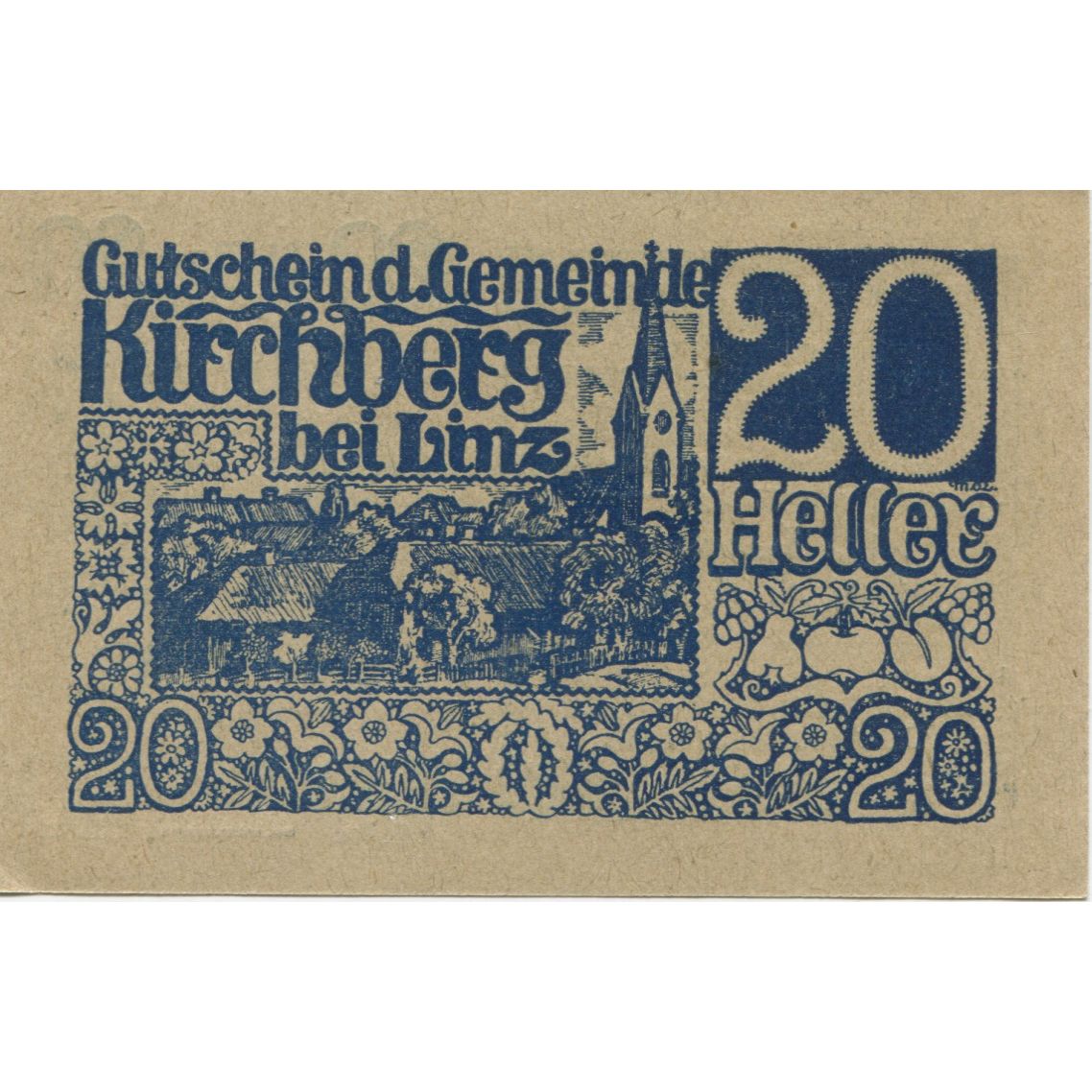 Billete, Austria, Kirchberg, 20 Heller, Eglise 1920-12-31, SC, Mehl:FS 443a