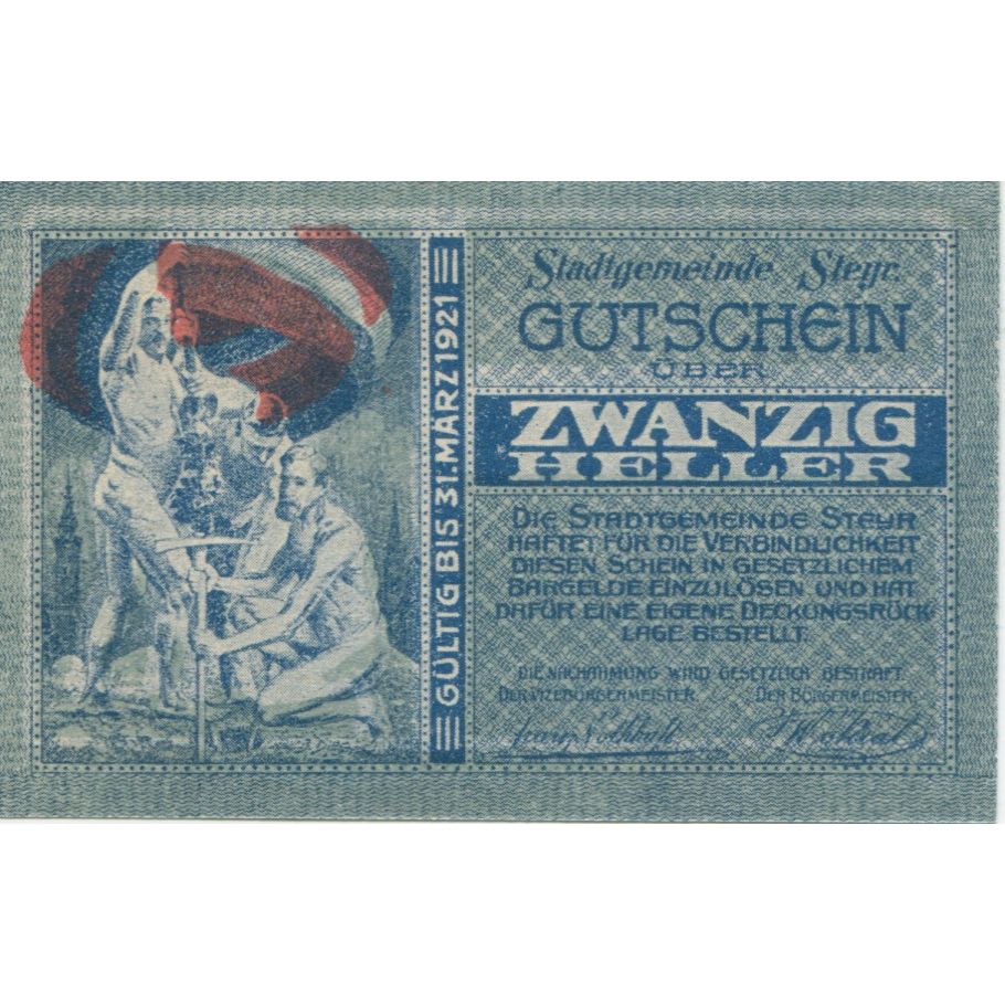 Billete, Austria, Steyr, 20 Heller, Lion, 1921, 1921-03-31, SC, Mehl:FS 1034