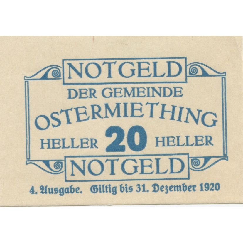 Billete, Austria, Ostermiething, 20 Heller, Texte 1920-10-31, SC, Mehl:FS 713IIa