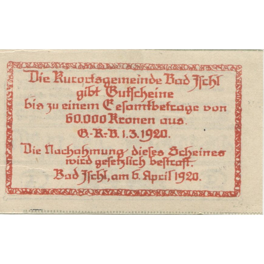 Billete, Austria, Bad Ischl, 5 Heller, Texte, 1920, 1920-12-31, SC, Mehl:FS 77a
