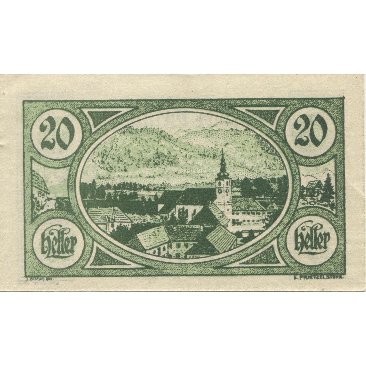 Billete, Austria, Viechtwang, 20 Heller, Eglise, 1921 SC, Mehl:FS 1109