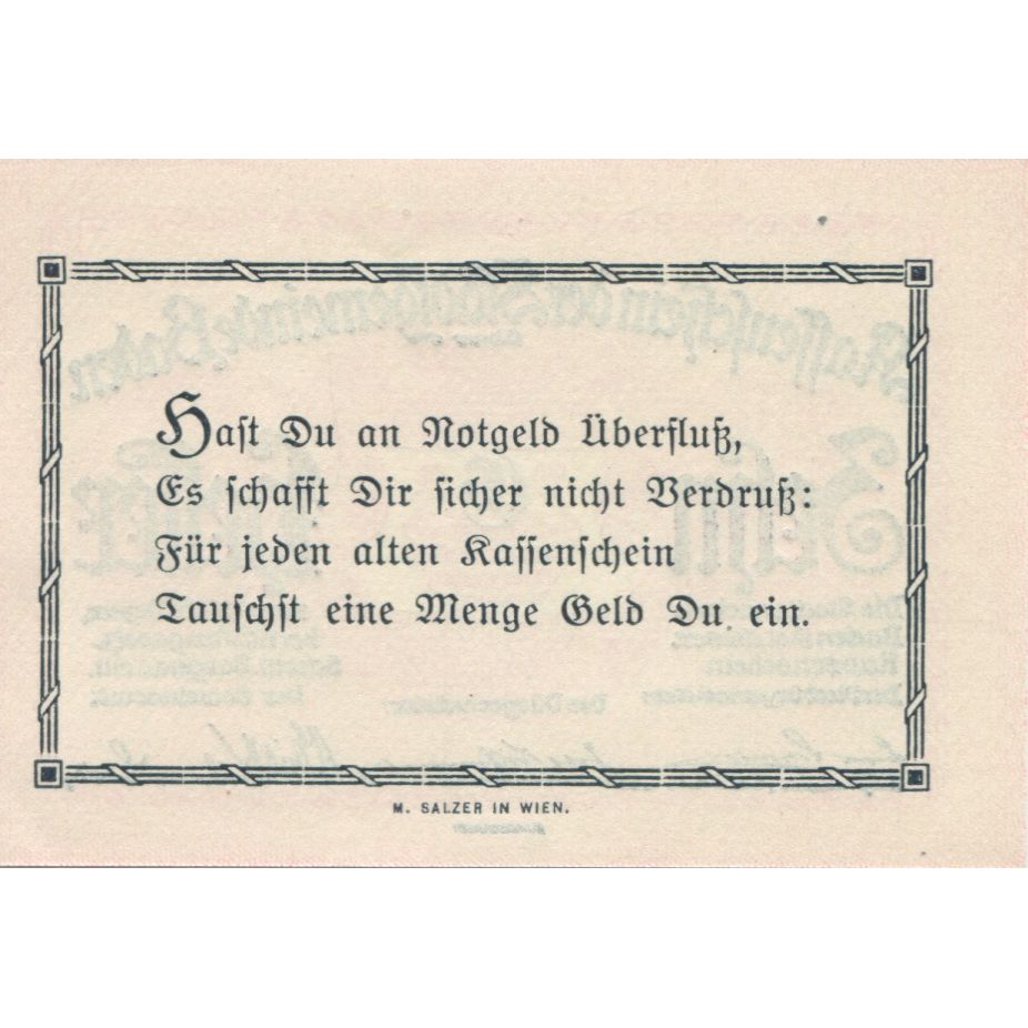 Billete, Austria, Baden, 10 Heller, Texte, 1920, 1920-12-31, SC, Mehl:FS 74a