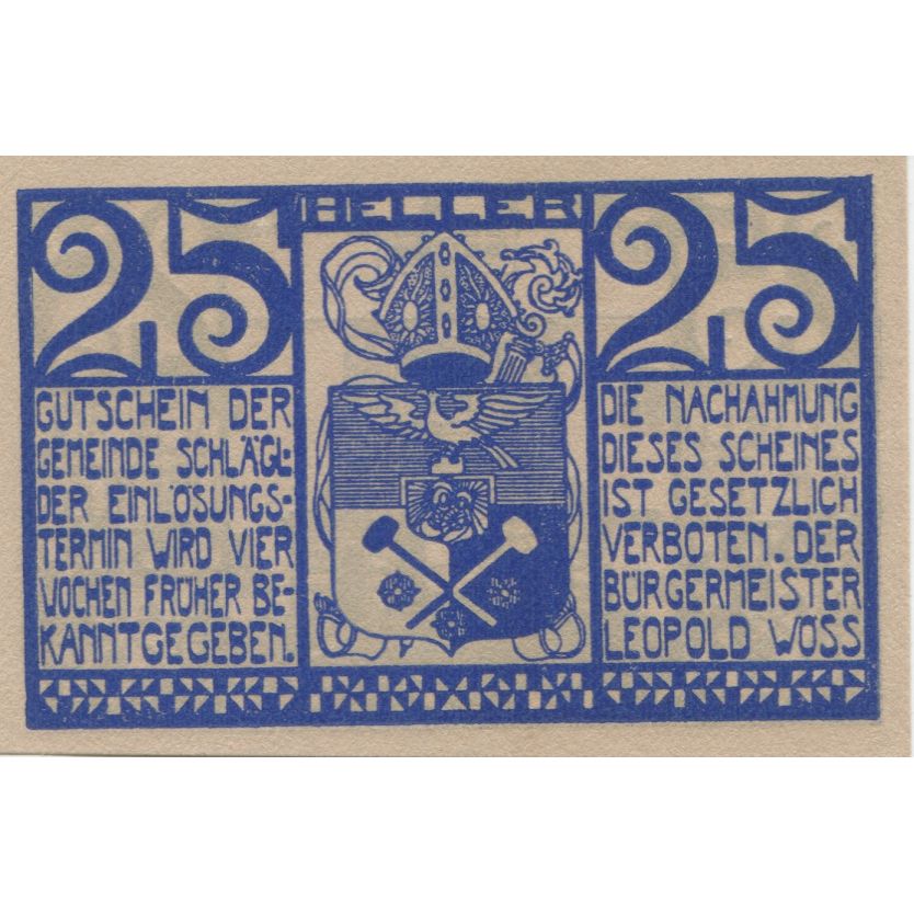 Billete, Austria, Schlägl, 25 Heller, porte, 1920, SC, Mehl:FS 960a