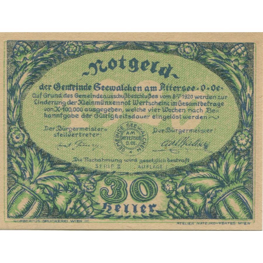 Billete, Austria, Attersee, 30 Heller, paysage, 1920, SC, Mehl:FS 988a