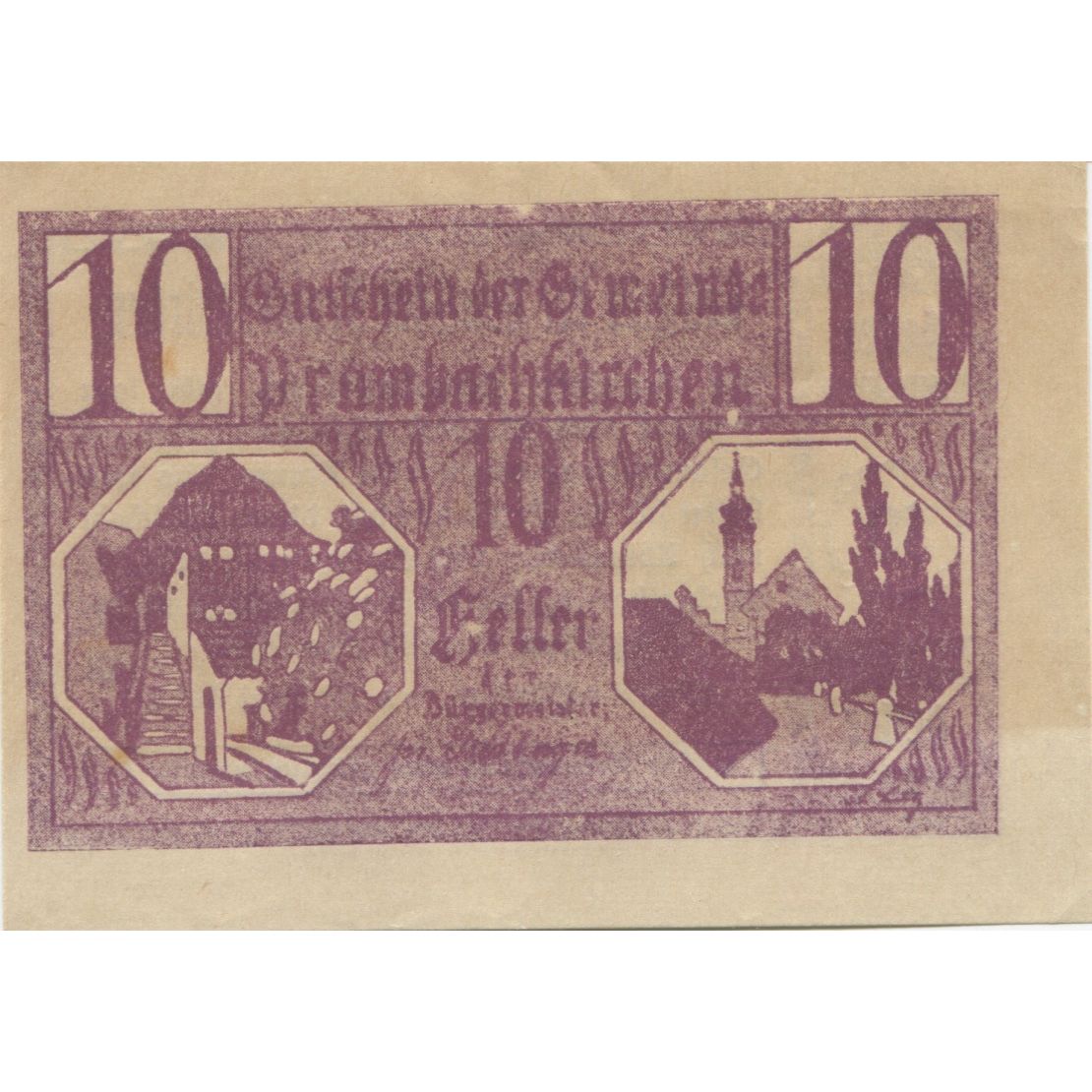 Billete, Austria, Prambachkirchen, 10 Heller, Eglise, 1920, SC, Mehl:FS 779a