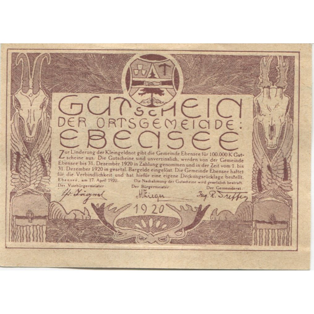 Billete, Austria, Ebensee, 20 Heller, mer, 1920, 1920-12-31, SC, Mehl:FS 143