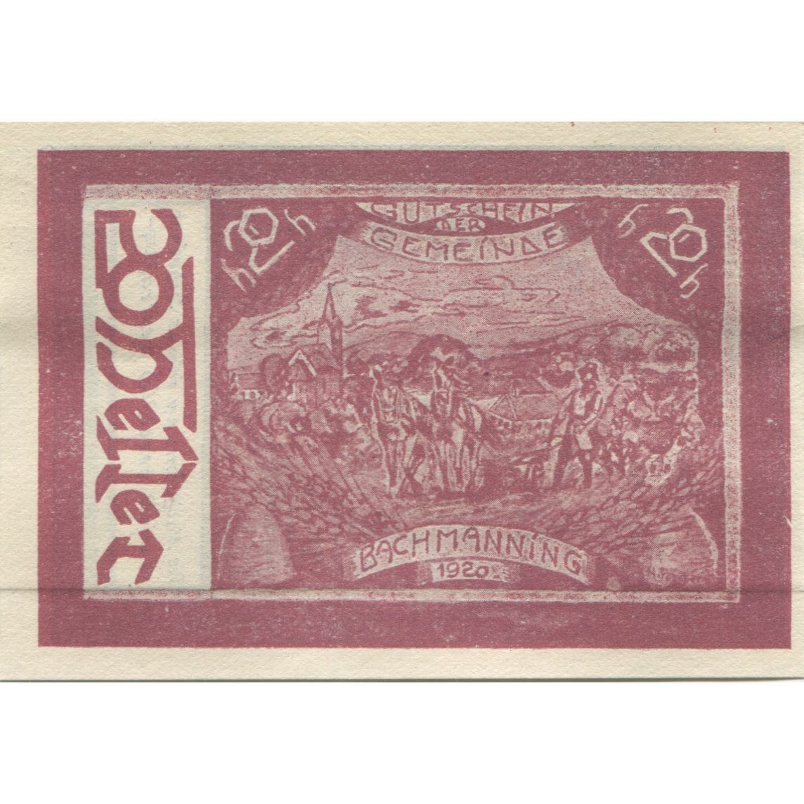 Billete, Austria, Bachmanning, 20 Heller, champs 1921-06-15, SC, Mehl:FS 72Ia