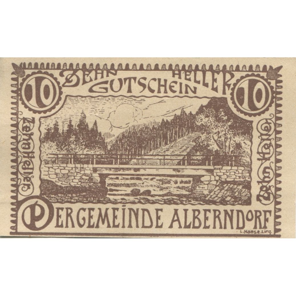 Billete, Austria, Alberndorf, 10 Heller, pont 1920-12-31, SC, Mehl:FS 17a1