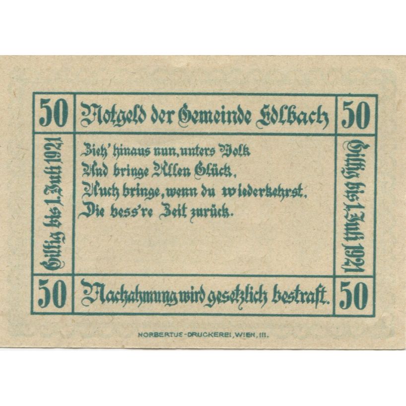 Billete, Austria, edlbach, 50 Heller, Blason, 1921, 1921-07-01, SC, Mehl:FS 150a