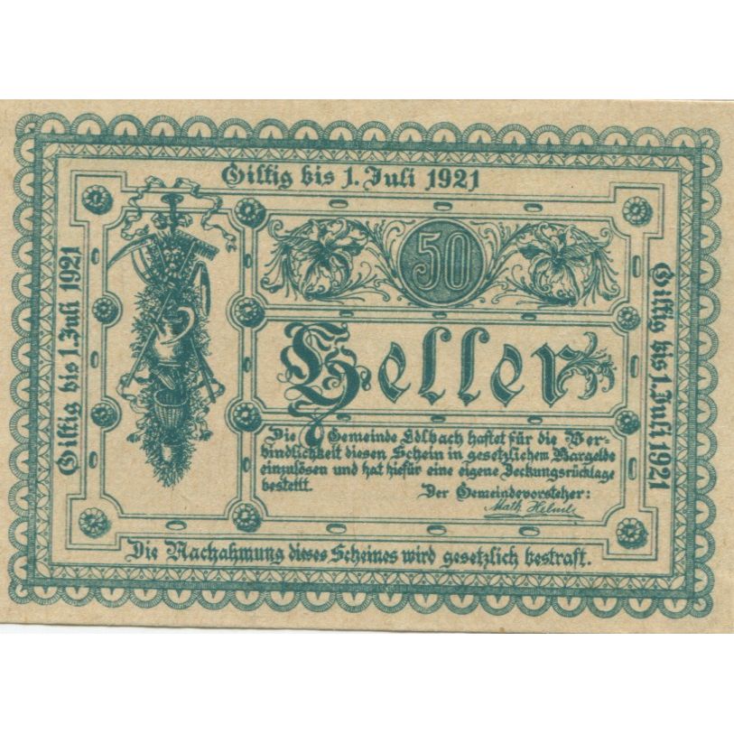 Billete, Austria, edlbach, 50 Heller, Blason, 1921, 1921-07-01, SC, Mehl:FS 150a