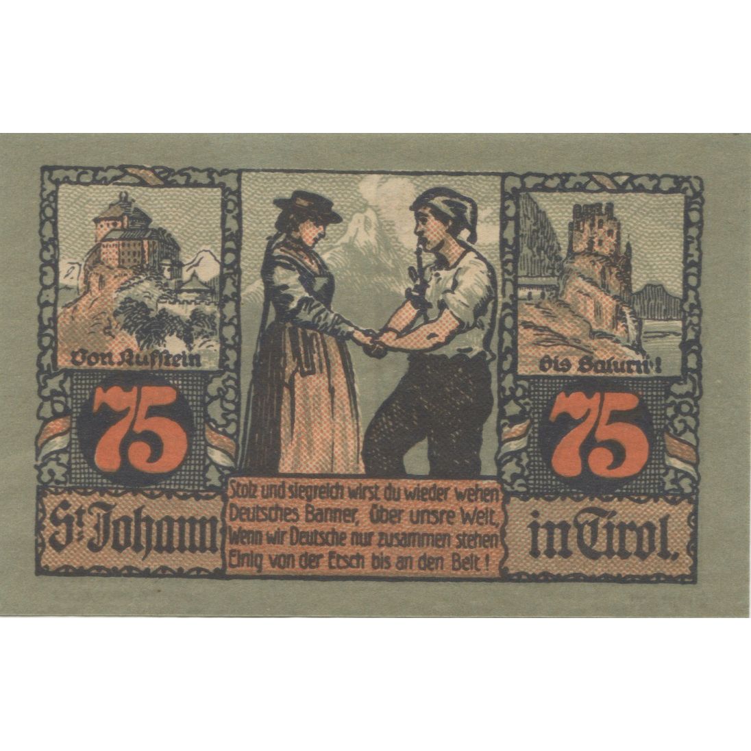 Billete, Austria, St Johann, 75 Heller, paysage 1921-01-31, SC Mehl:FS 898a