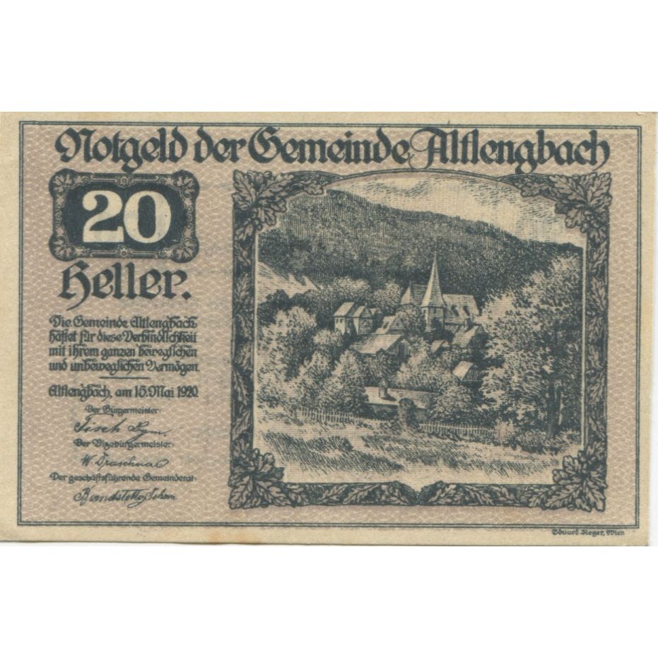 Billete, Austria, Altlengbach, 20 Heller, paysage 1920-12-31, SC, Mehl:FS 33a