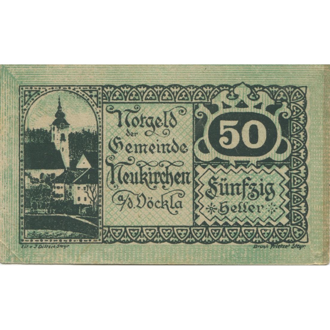 Billete, Austria, Neukirchen, 50 Heller, Eglise 1920-12-31, EBC, Mehl:FS 657