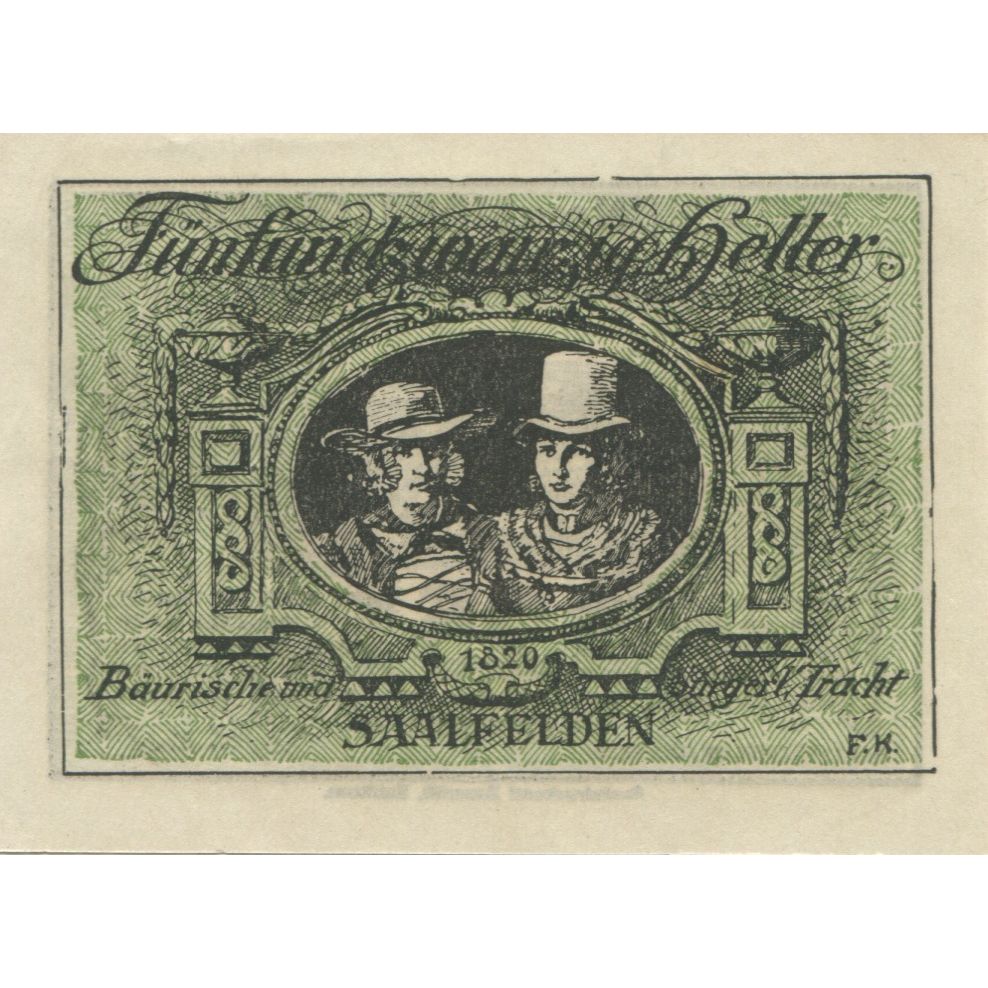 Billete, Austria, Saalfelden, 25 Heller, paysage, 1920, SC, Mehl:FS 859b