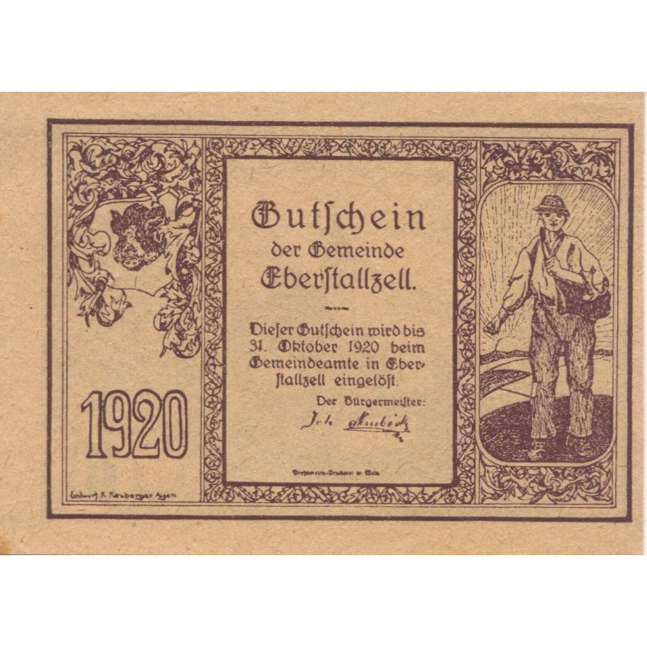 Billete, Austria, Eberstalzell, 10 Heller, personnage 1920-12-31, SC Mehl:FS 146