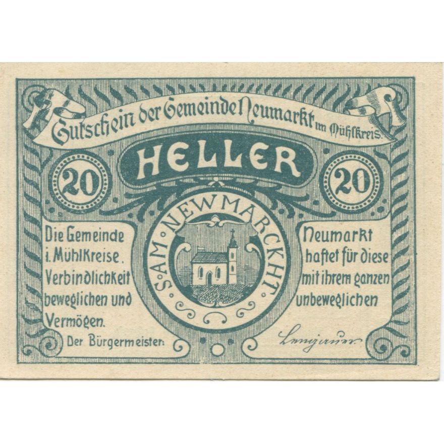Billete, Austria, Neumarkt, 20 Heller, Eglise 1920-09-01, SC, Mehl:FS 664b