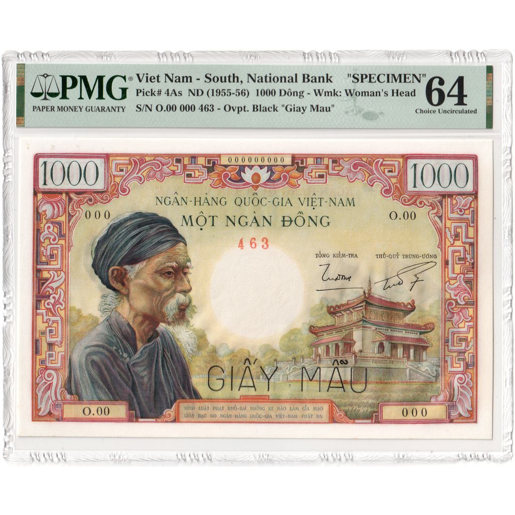 South Vietnam, 1000 Dông, n.d. (1955-1956), Specimen, UNC(64), PMG,