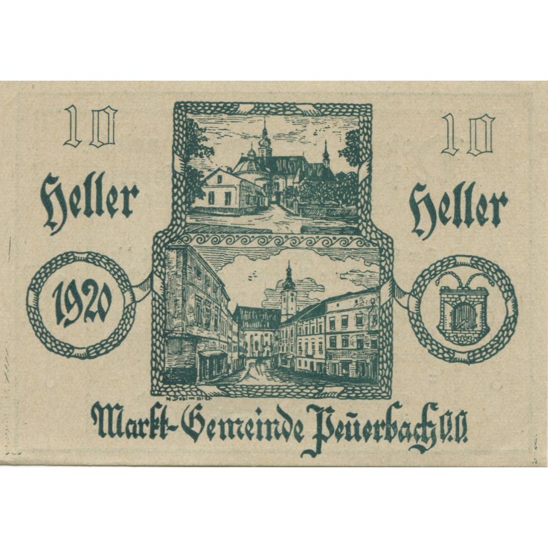Billete, Austria, Peuerbach, 10 Heller, rue 1920-04-07, SC Mehl:FS 741IIa