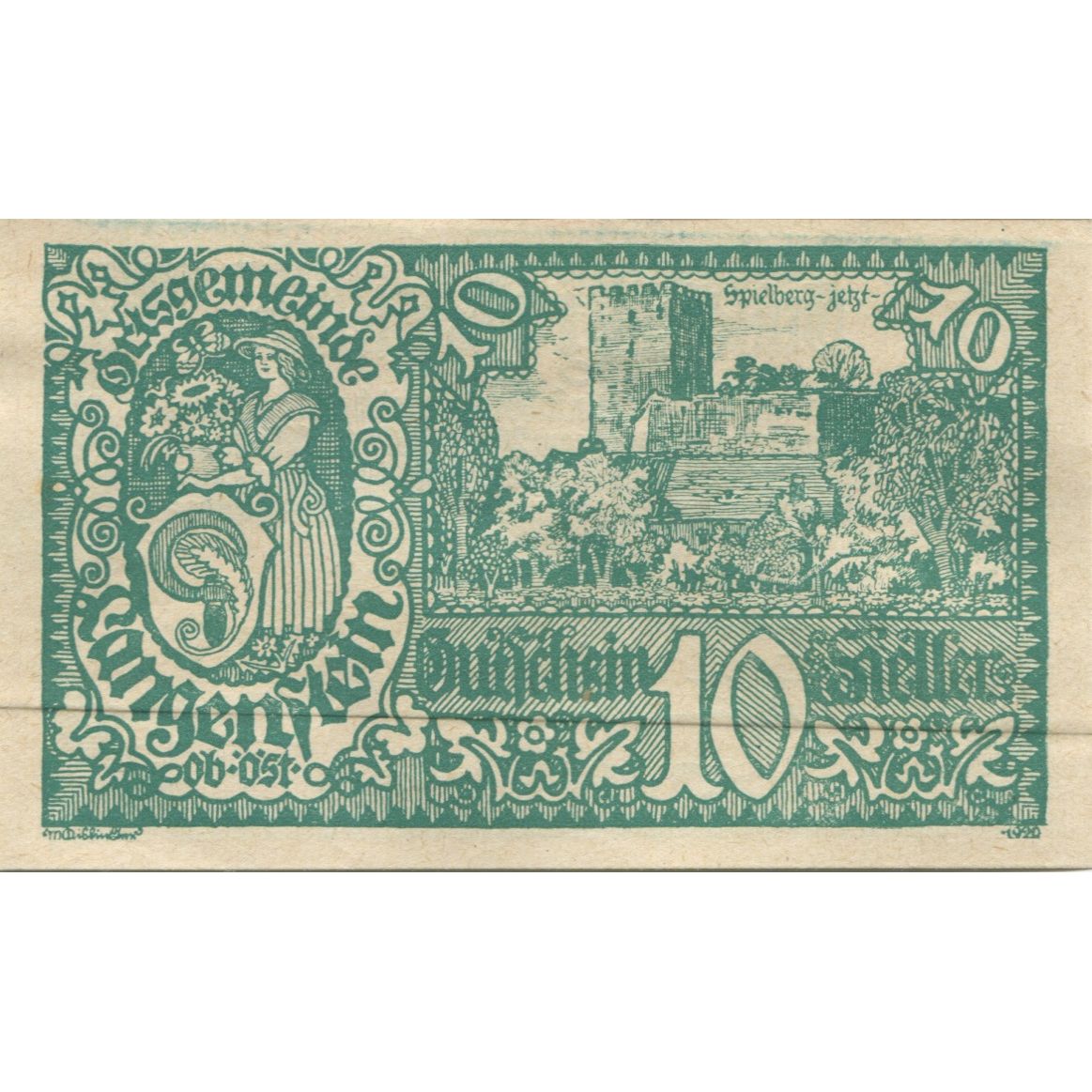 Billete, Austria, Langenstein, 10 Heller, château, 1920, SC, Mehl:FS 502a