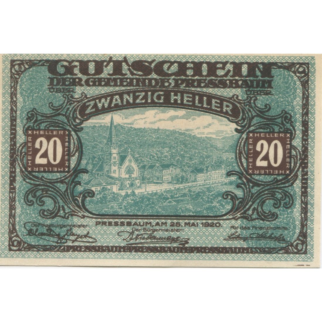 Billete, Austria, Pressbaum, 20 Heller, village 1921-07-31, SC Mehl:FS 784a