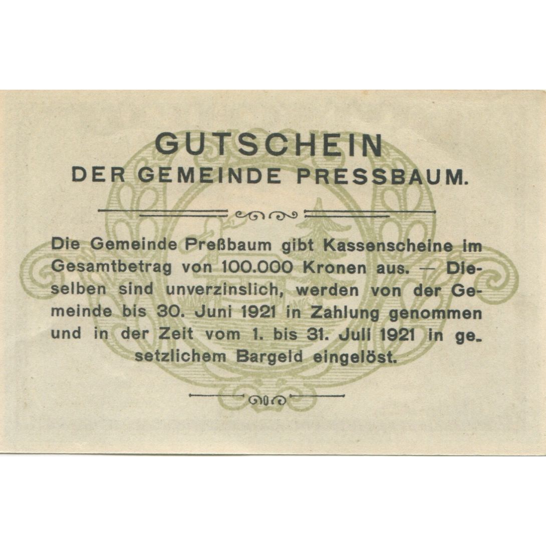 Billete, Austria, Pressbaum, 20 Heller, village 1921-07-31, SC Mehl:FS 784a