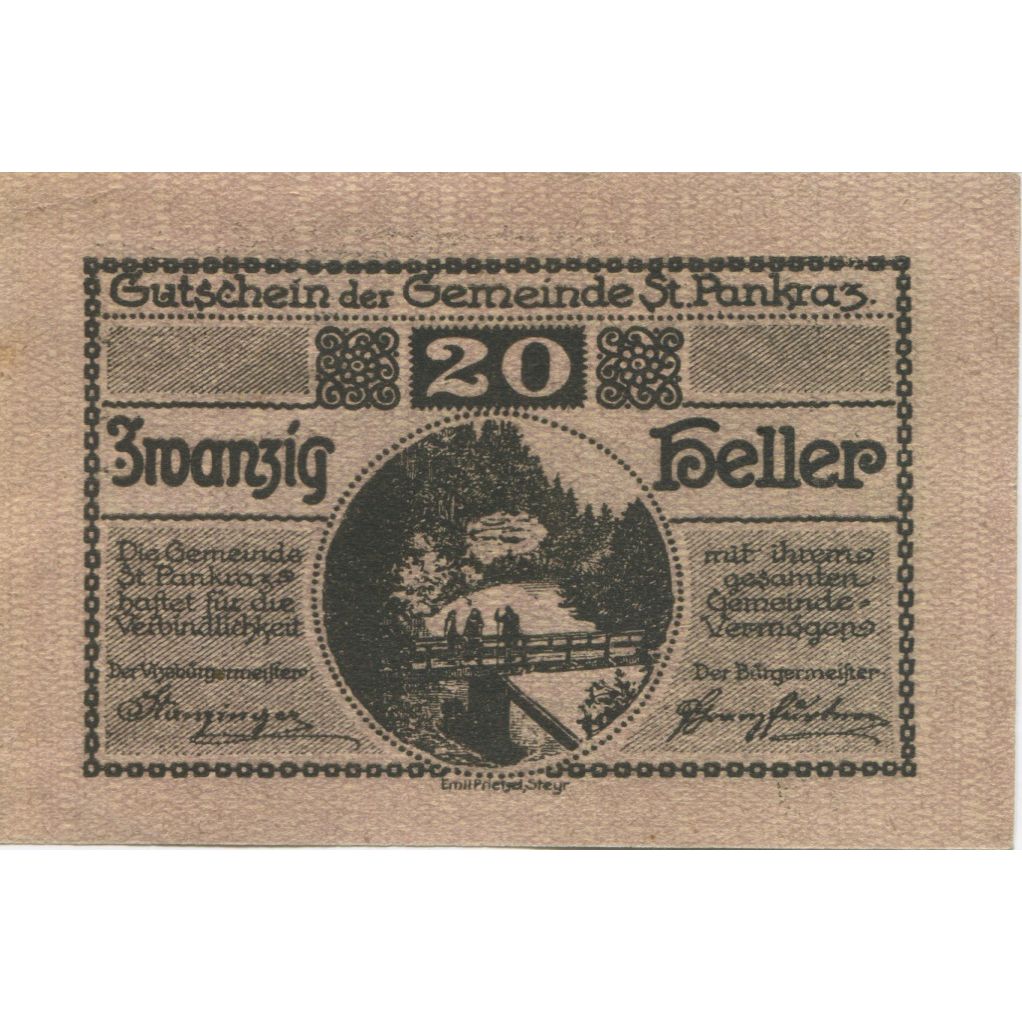 Billete, Austria, St Pankraz, 20 Heller, pont, 1920, 1920-12-31, SC, Mehl:FS 919
