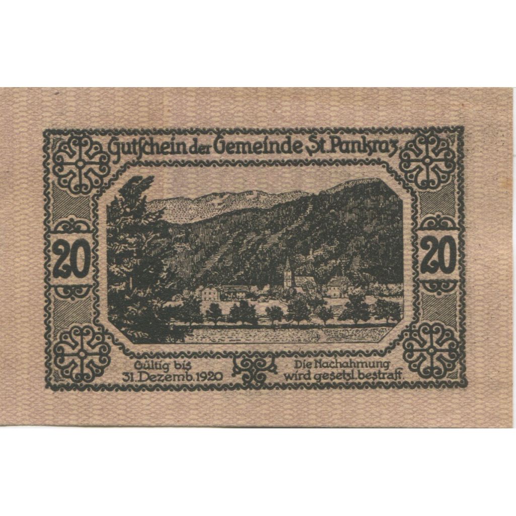 Billete, Austria, St Pankraz, 20 Heller, pont, 1920, 1920-12-31, SC, Mehl:FS 919