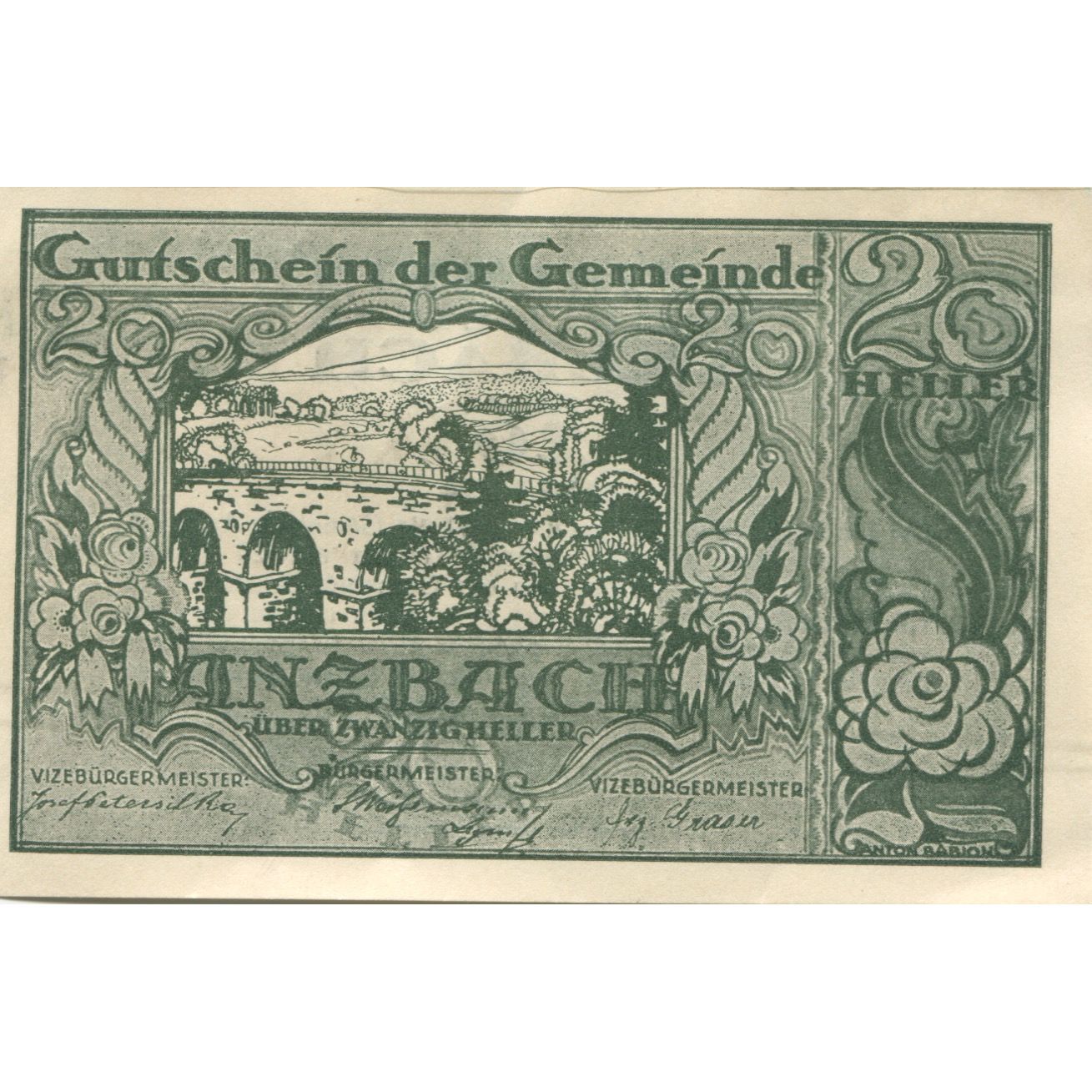 Billete, Austria, Anzbach, 20 Heller, pont, 1920, 1920-09-15, SC, Mehl:FS 48Iad