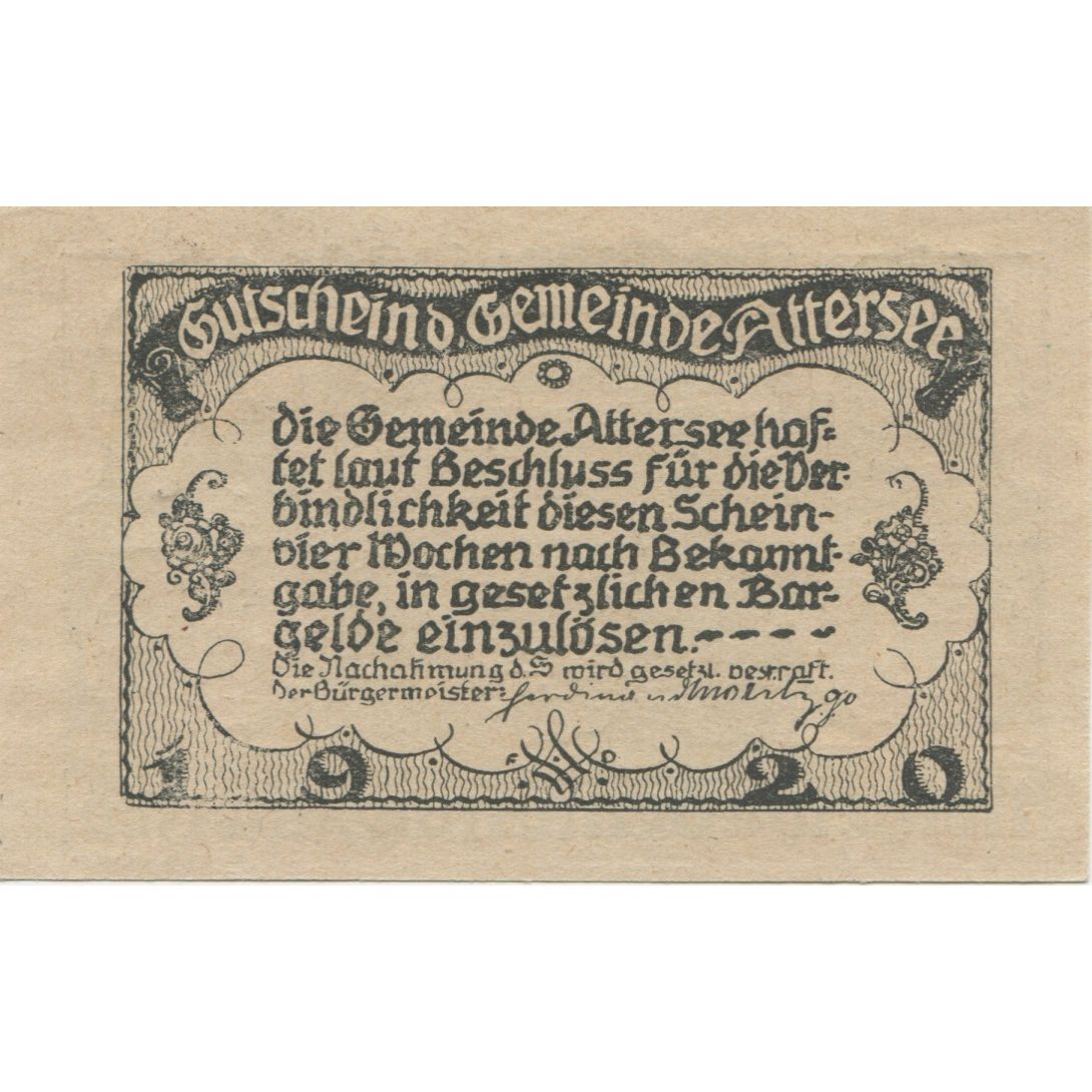 Billete, Austria, Attersee, 50 Heller, mer, 1920, SC, Mehl:FS 60a