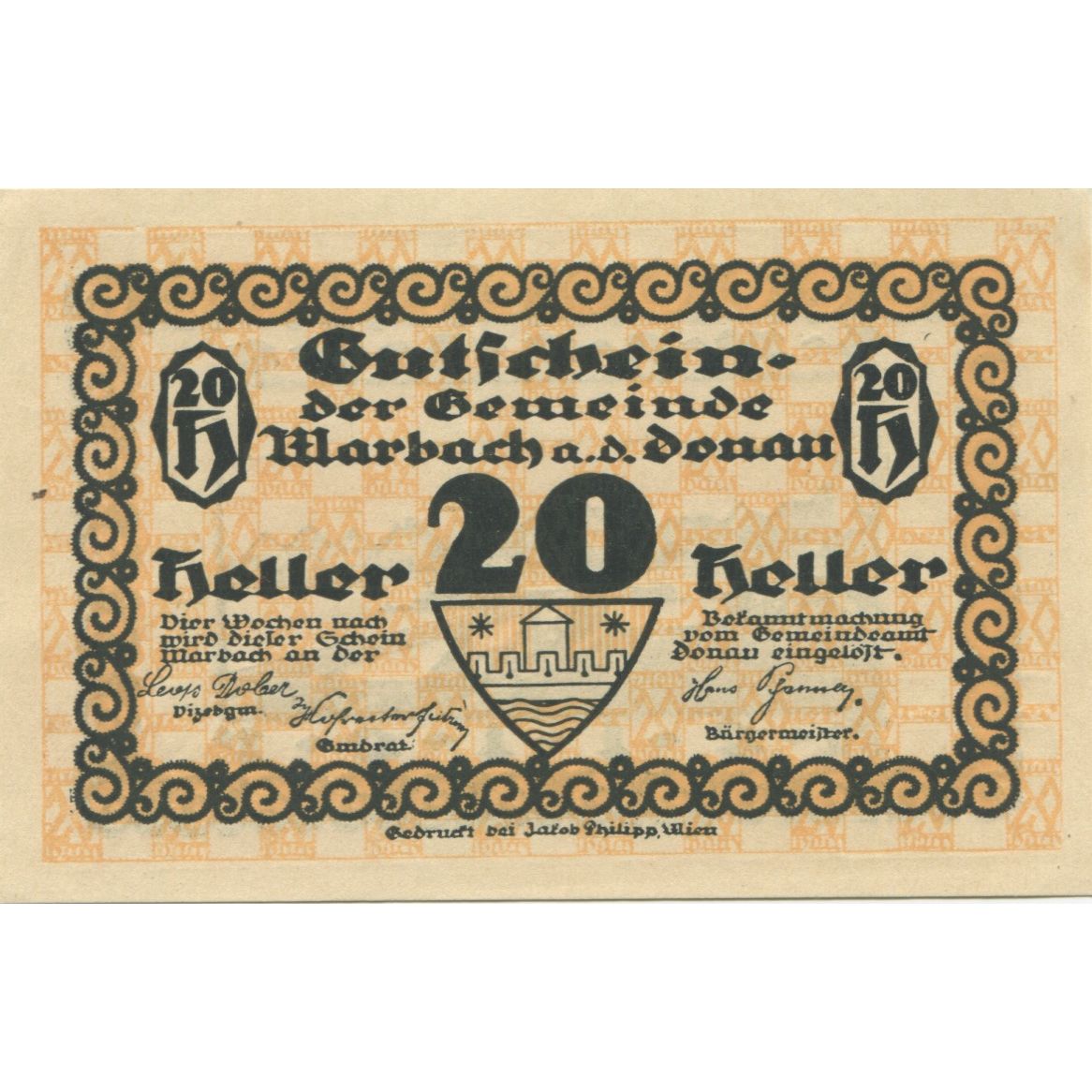 Billete, Austria, Marbach, 20 Heller, pont, 1920, SC, Mehl:FS 579II