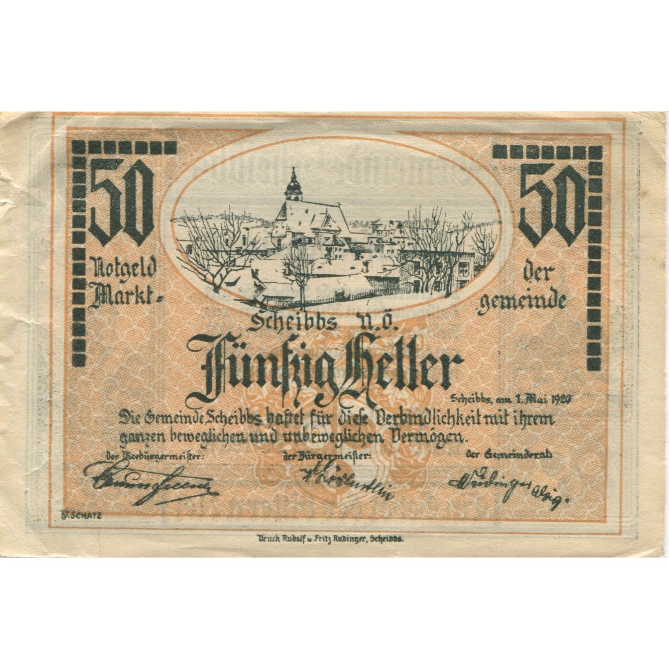 Billete, Austria, Scheibbs, 50 Heller, village 1920-12-31, MBC Mehl:FS 957IIb