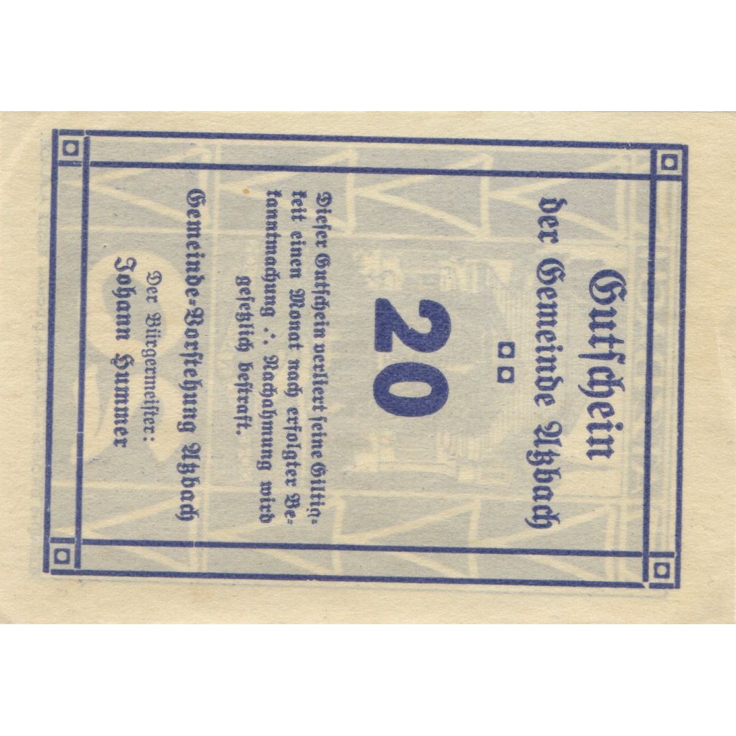 Billete, Austria, Atzbach, 20 Heller, Eglise, 1920, SC, Mehl:FS 62a