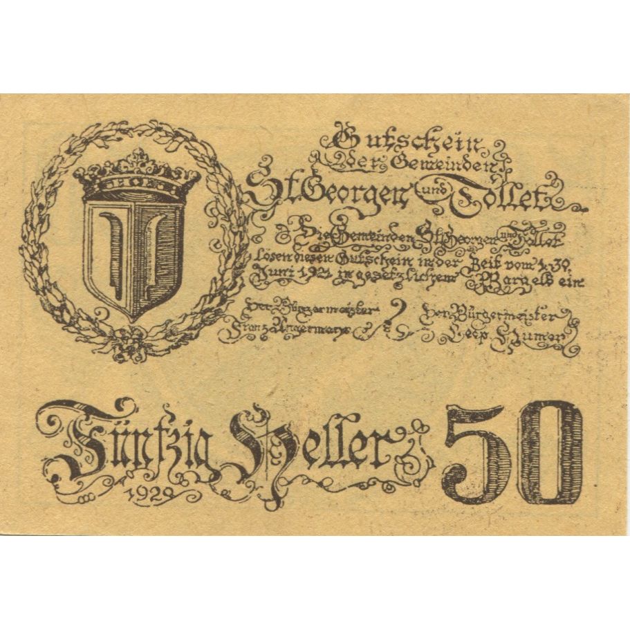 Billete, Austria, St Georgen, 50 Heller, portrait 1921-06-30, SC, Mehl:FS 890
