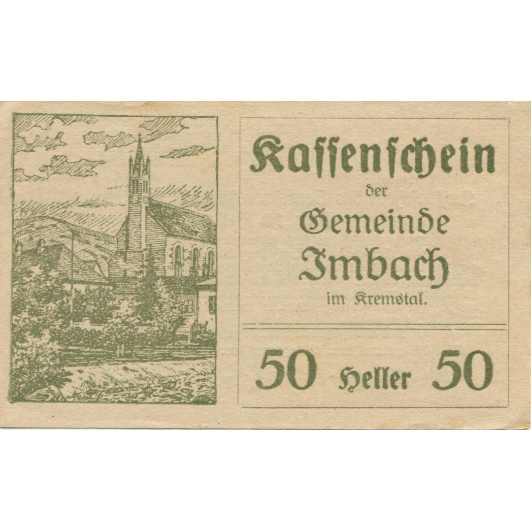 Billete, Austria, Imbach, 50 Heller, Eglise 1920-12-31, EBC+, Mehl:FS 404IIa