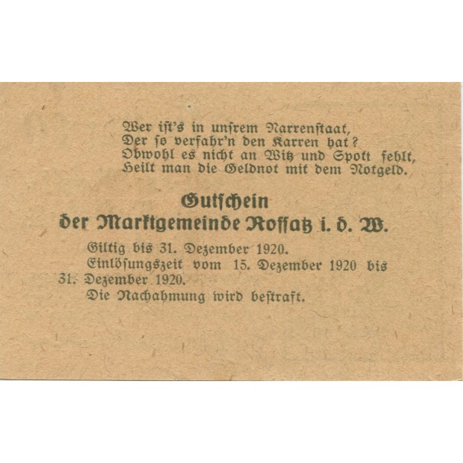 Billete, Austria, Koffatz in der Wachau 10 Heller Monument, 1920 SC Mehl:FS 848b
