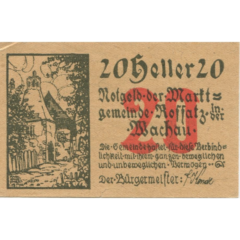 Billete, Austria, Koffatz in der Wachau, 20 Heller, ferme, 1920 SC Mehl:FS 848b