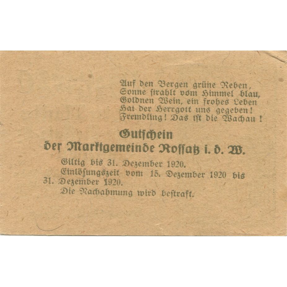 Billete, Austria, Koffatz in der Wachau, 20 Heller, ferme, 1920 SC Mehl:FS 848b