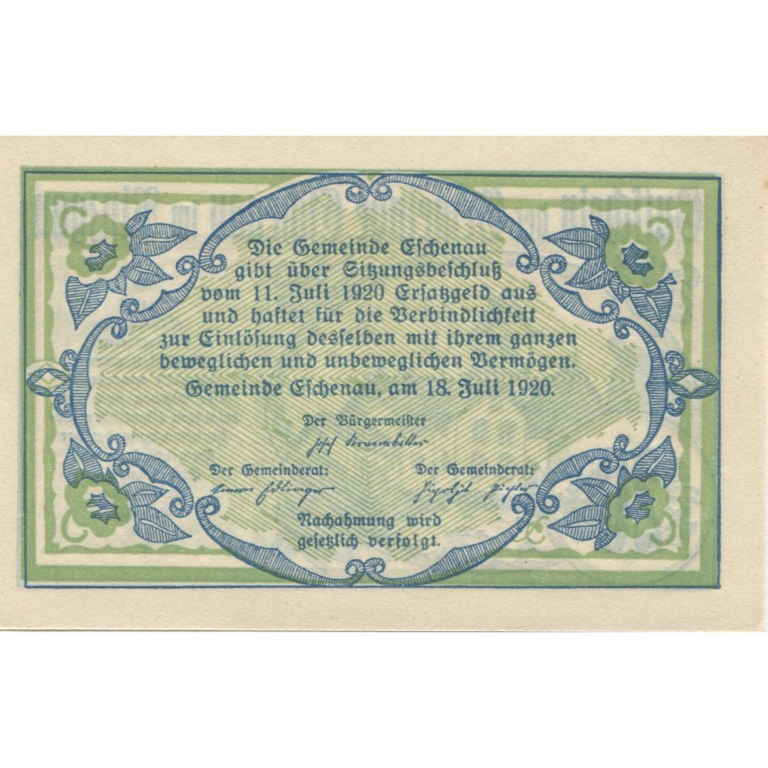 Billete, Austria, Eschenau, 20 Heller, Eglise, 1920, SC, Mehl:FS 188a