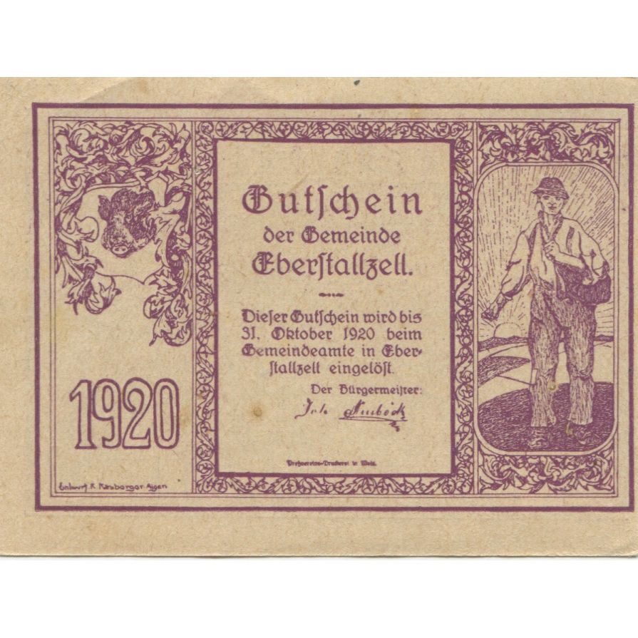 Billete, Austria, Eberstallzell, 50 Heller, champs 1920-10-31, SC Mehl:FS 146
