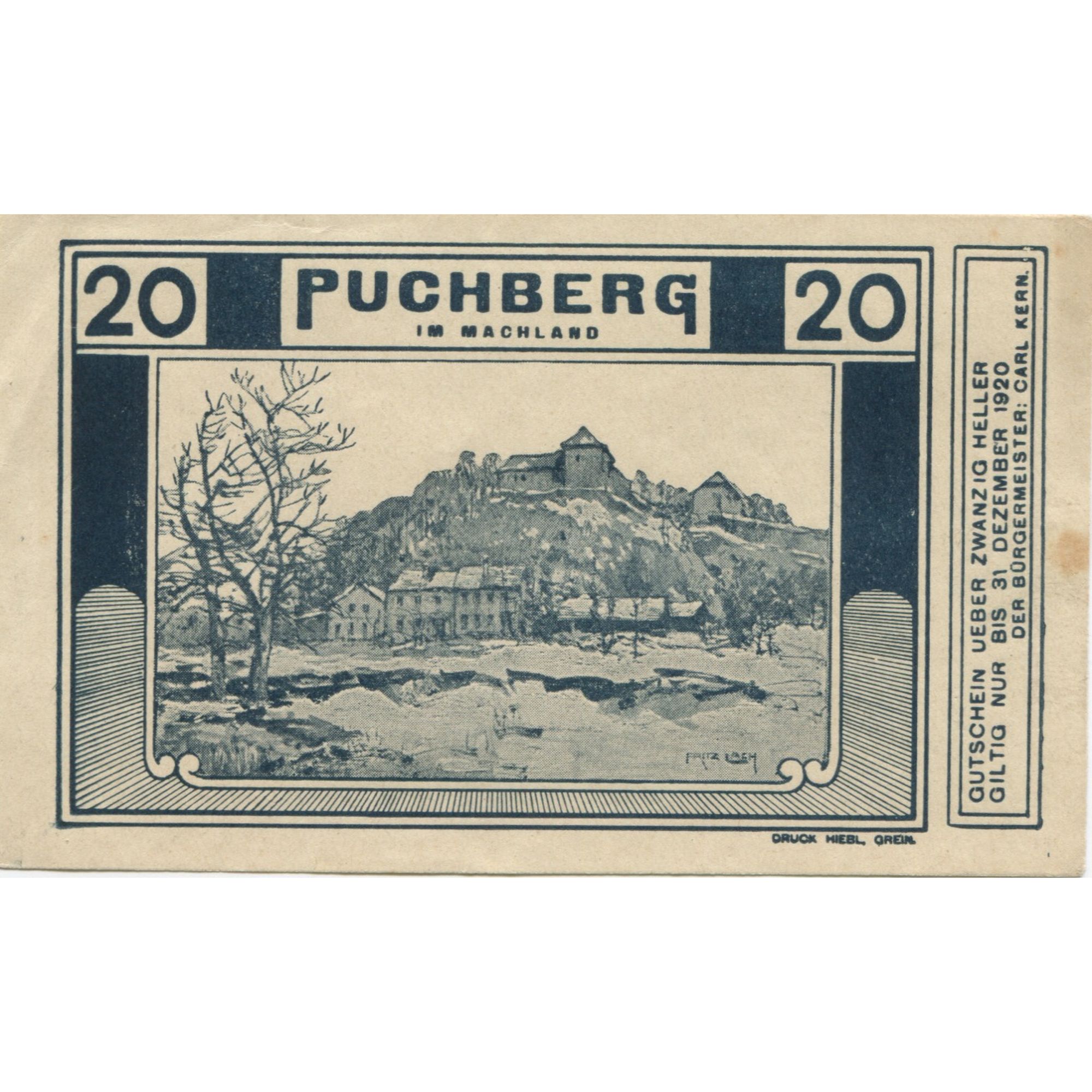 Billete, Austria, Puchberg, 20 Heller, château 1920-12-31, EBC, Mehl:FS 787Ia
