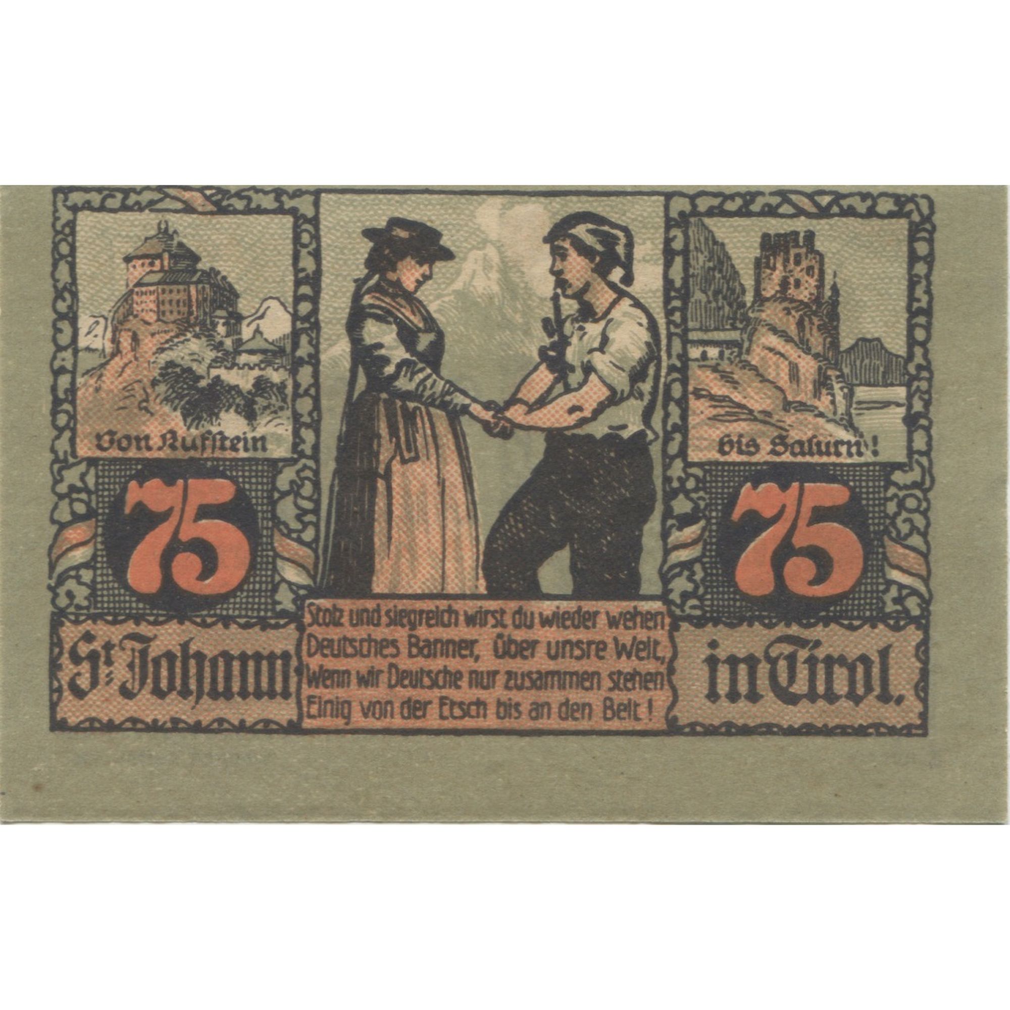 Billete, Austria, St Johann, 75 Heller, personnage, 1921 SC Mehl:FS 898a