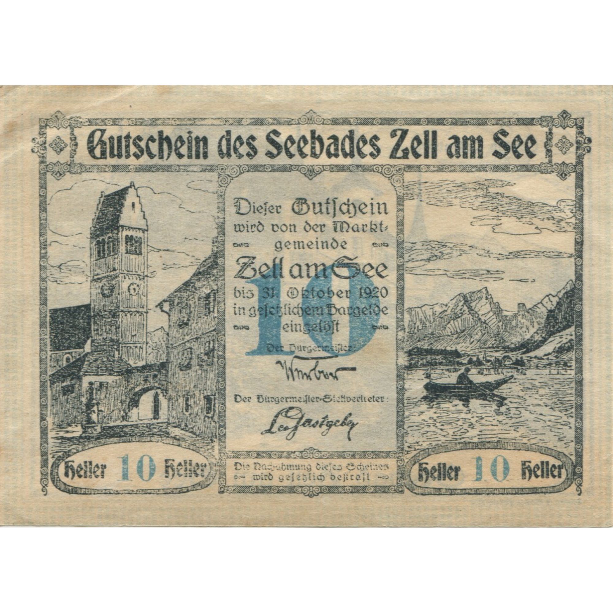 Billete, Austria, Zell am See, 10 Heller, lac 1920-08-31, EBC, Mehl:FS 1270II
