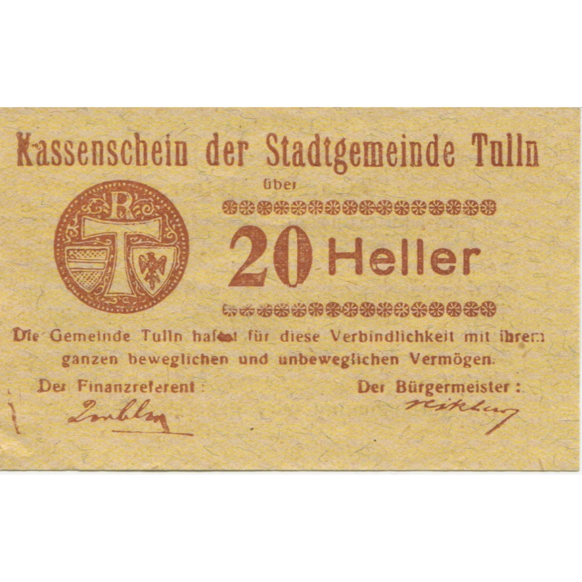 Billete, Austria, Tulln, 20 Heller, Texte, 1920, 1920-09-30, SC, Mehl:FS 1083I