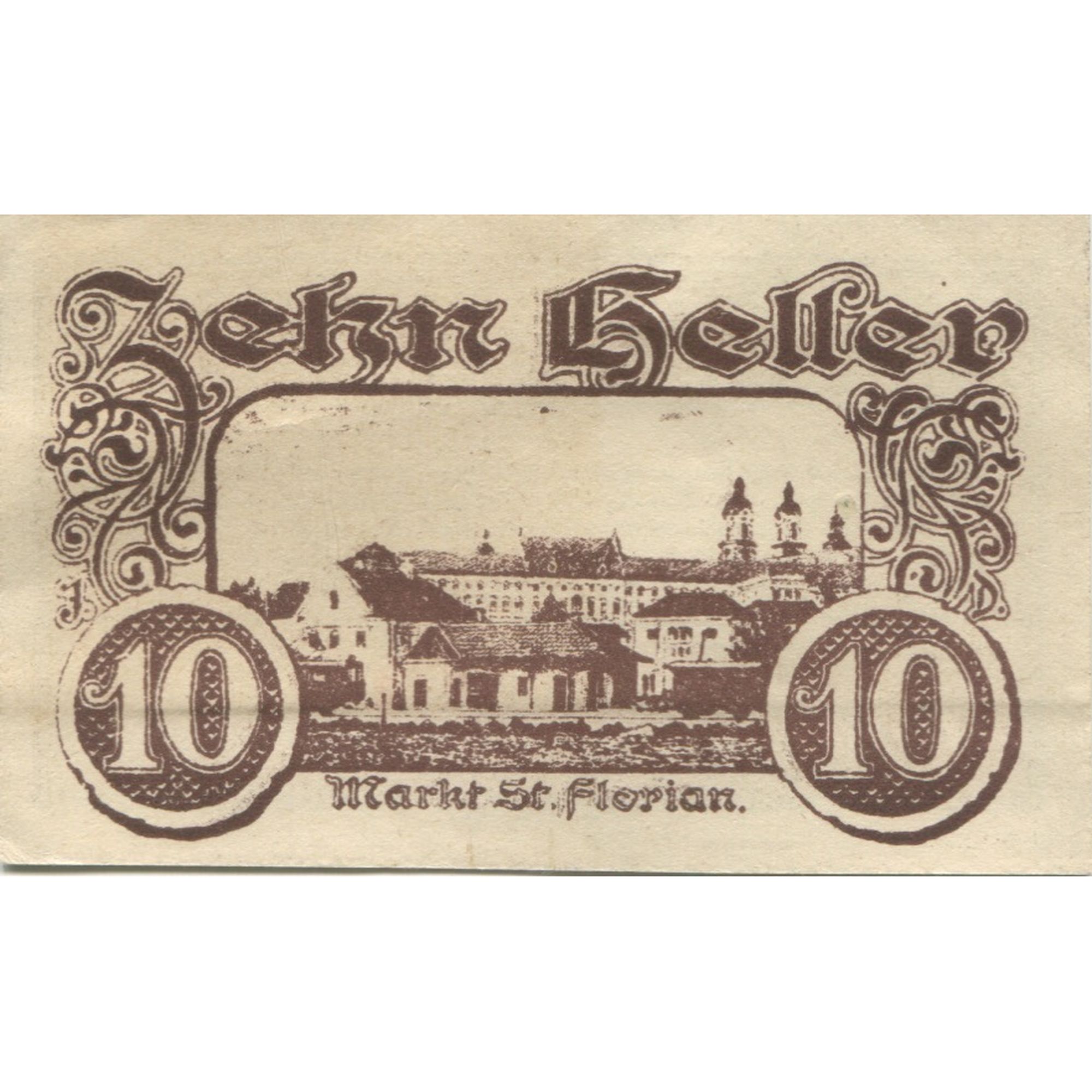 Billete, Austria, St Florian, 10 Heller, village, 1920, SC, Mehl:FS 878I