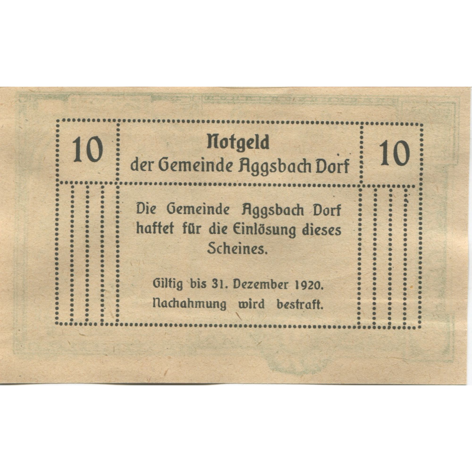 Billete, Austria, Aggsbach, 10 Heller, ruine, 1920, 1920-12-31, SC, Mehl:FS 8a